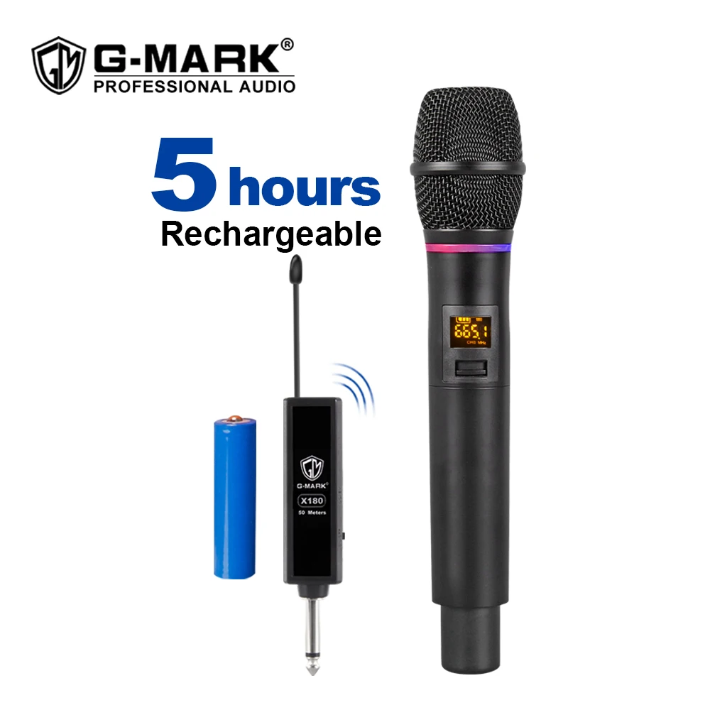 

G-MARK X180 UHF беспроводной микрофон, Динамический Ручной караоке с флэш-приемником, дальность действия 50 м