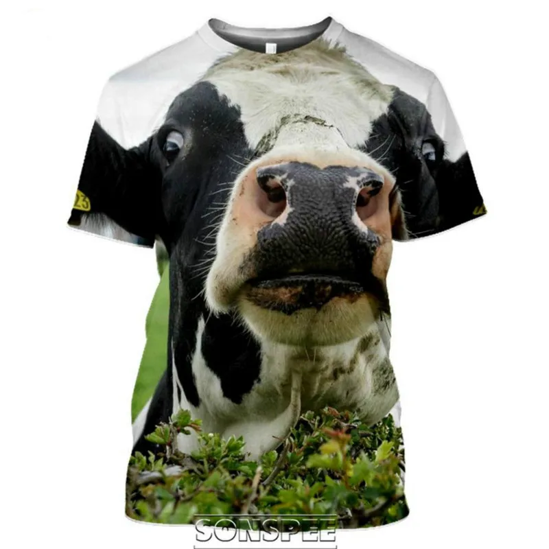 Summer Men And Women Outdoor Big O-neck T-shirt Casual Fashion Summer Funny Short-sleeved Cow 3D Printed Clothing images - 6