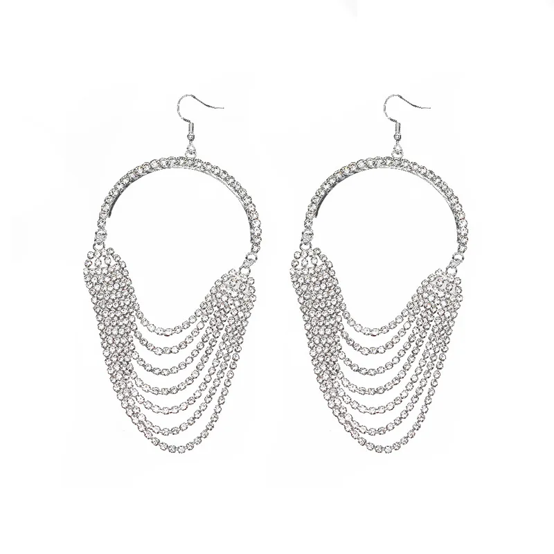 Европейские серьги-подвески длинные кисточки кристаллы большие серьги золотого