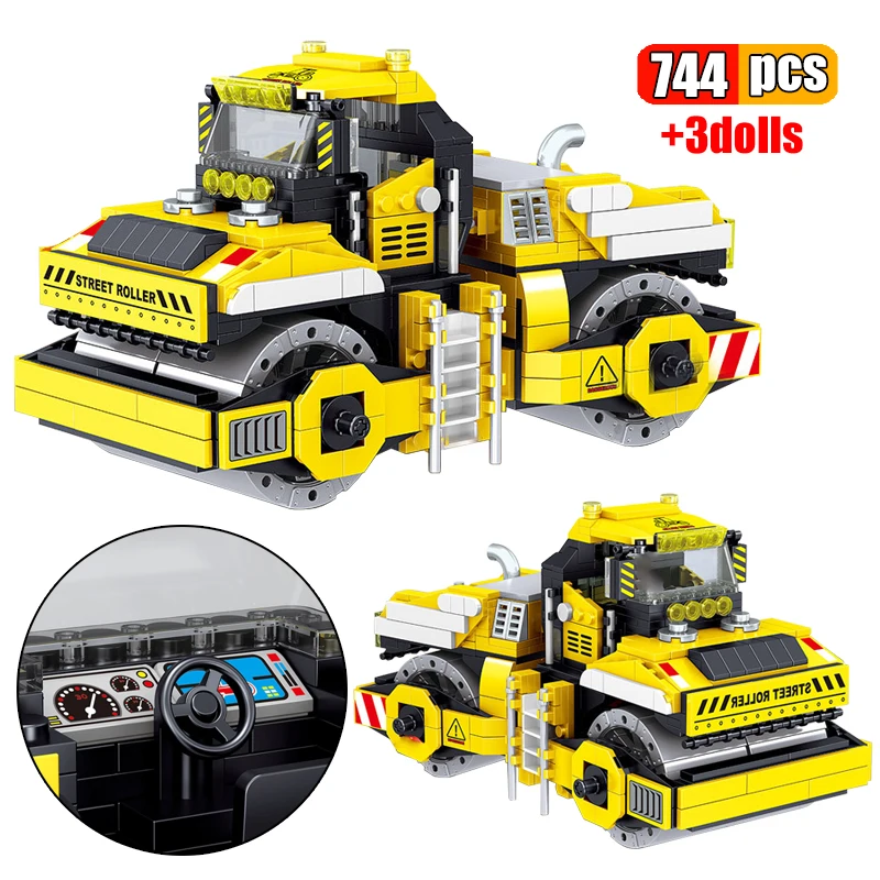 

744Pcs City Engineering Vehicle Series Building Blocks Road Roller Truck Simulation Model Bricks Construction Toys For Children
