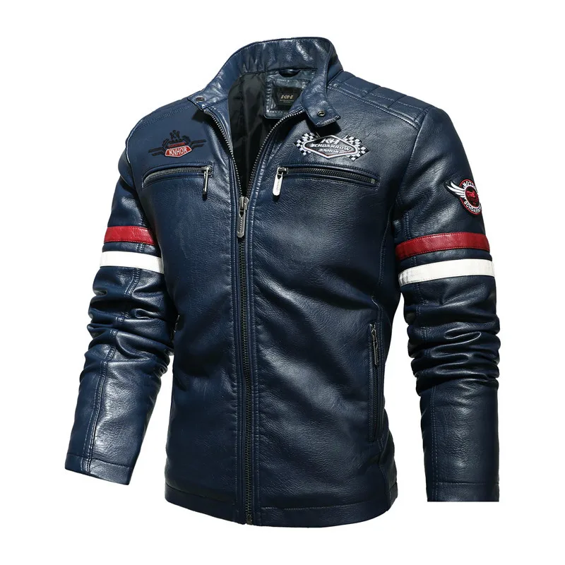 

Casual Motor Spliced Leather Jacket Men Autumn Spring New Vogue Biker Vintage Warm Leather Jacket Mens PU Coat Outwear 5XL