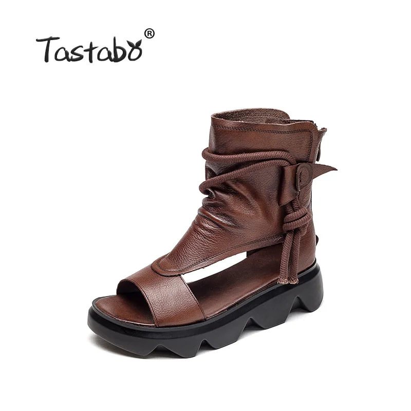 Летние женские ботинки повседневные ботильоны сандалии из натуральной кожи с