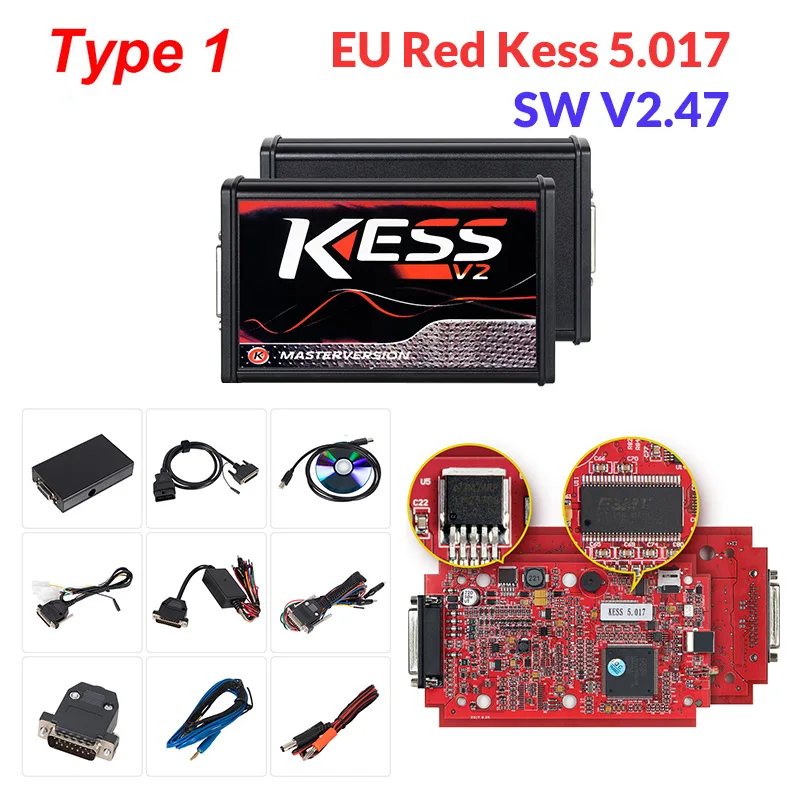 Kess V5.017 Красный KESS V2.47 V5.017 без жетонов ЭБУ чип Тюнинг мастер ЭКЮ программист KESS V2 менеджер Тюнинг Комплект для автомобиля/грузовика - Цвет: Kess V5.017