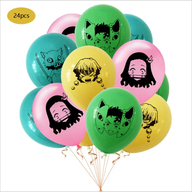 

New Ghost Slayer's Blade Party Balloon Pull Flag Set, Flag Cake Insert Card, Anime Birthday Party Decoration
