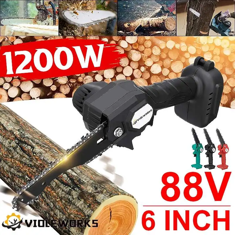 

1200W 6 Inch 88VF Electric Saw Chainsaw Wood Cutter Woodworking Pruning One-handed Garden Tool for Makita 18V Battery