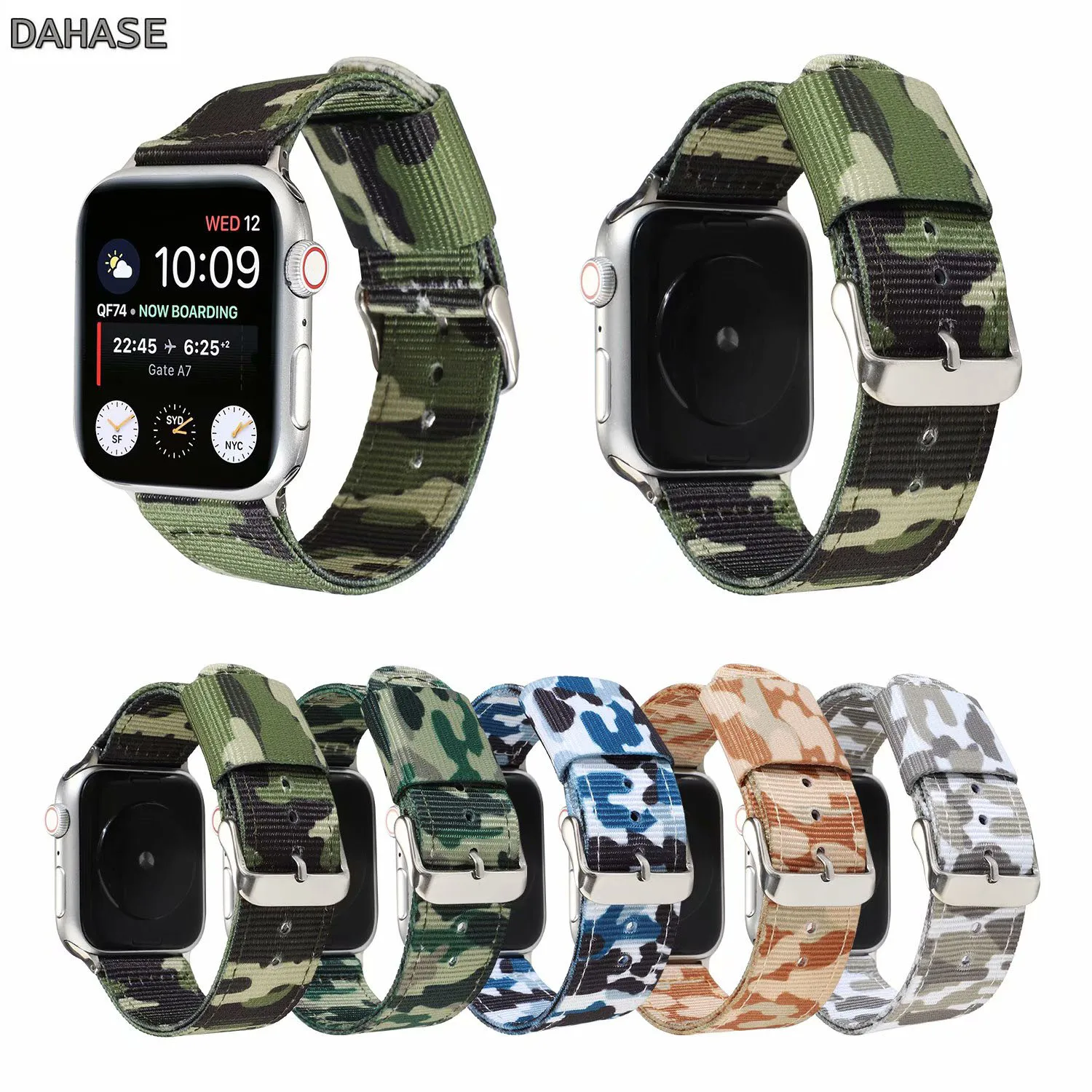 Camouflage Nylon Strap for Apple Watch Band 42 44mm 38 40mm Breathable Canvas Bracelet iWatch Series 6 5 4 3 2 1 Watchband | Наручные