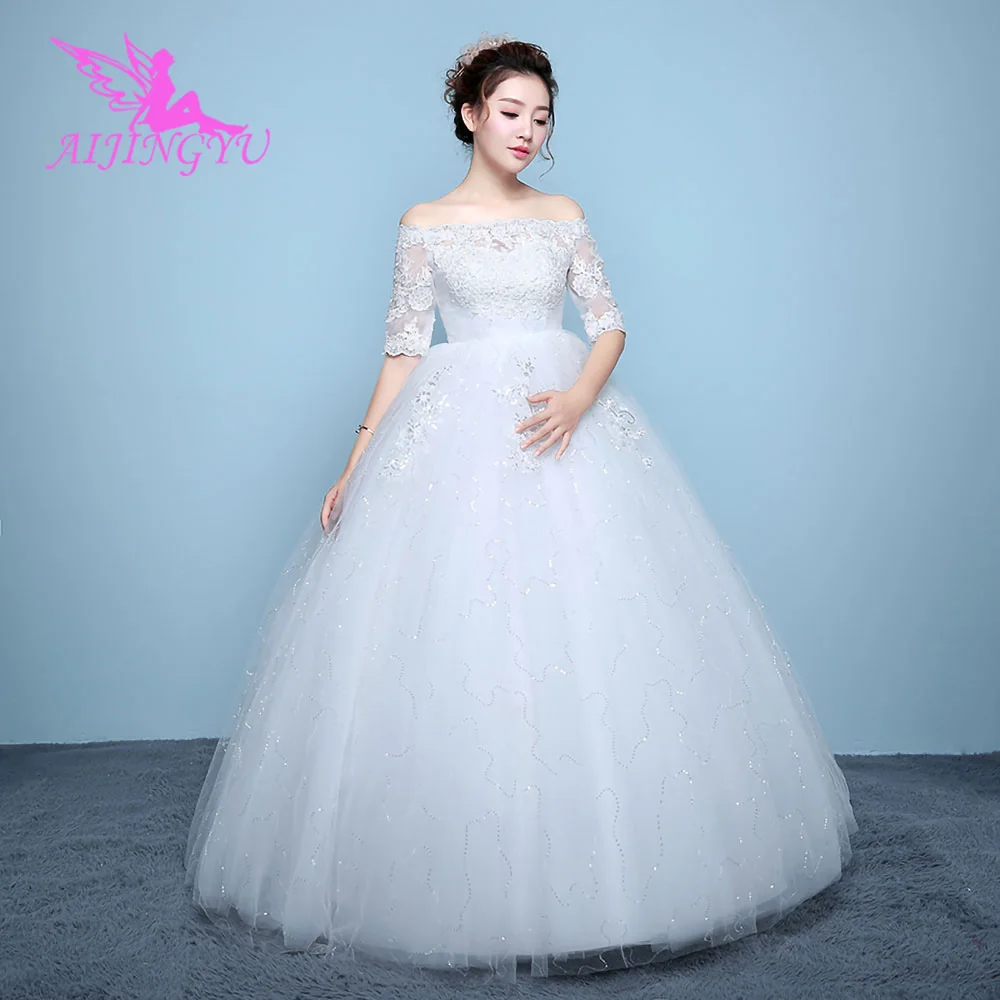 

AIJINGYU длинное платье изумительная Новинка для невесты белого цвета брак носит класса люкс с длинным рукавом платье бабочка свадьба