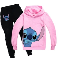 stitch cartoon anime casual sports suit long sleeve sports hoodie pants teenage boys and girls 2 piece suit