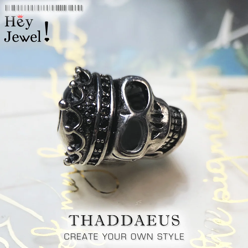 Бусины шармы с черным кубическим цирконием королева черепа серебро 925 пробы