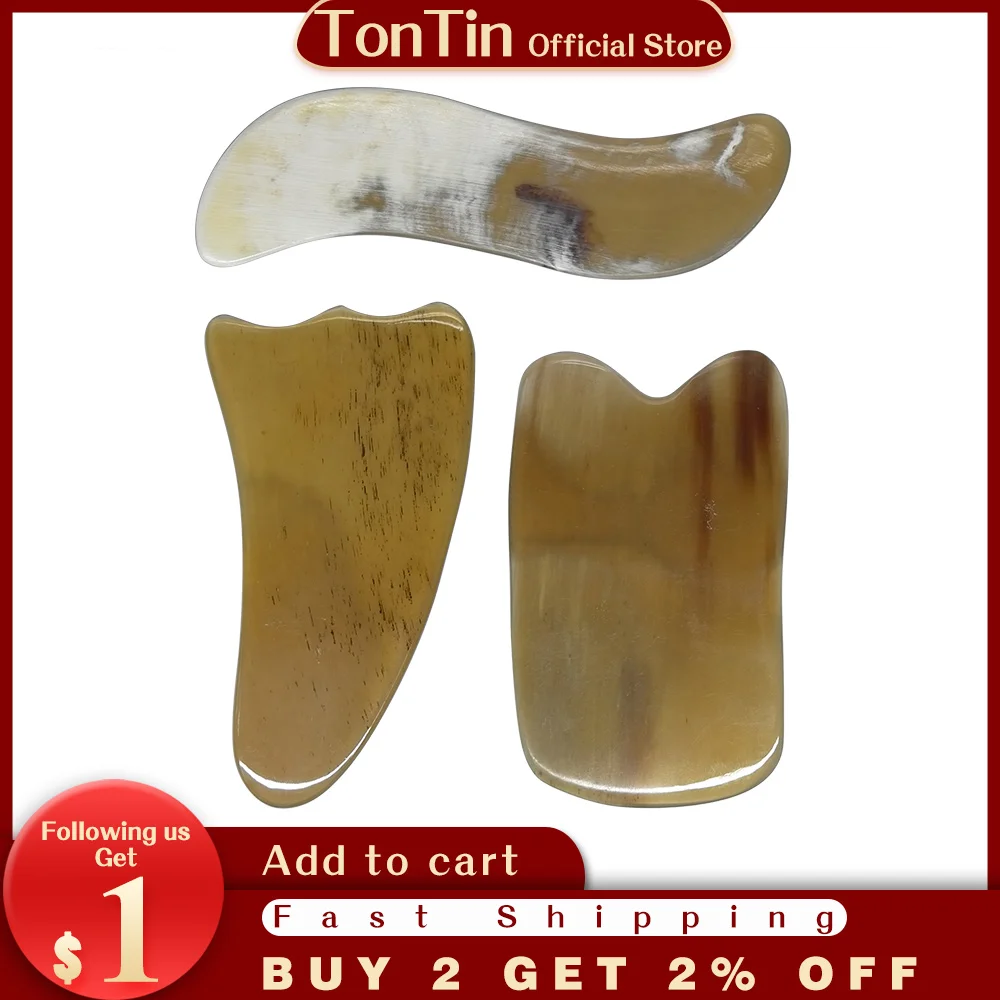 

Hot Big Size Yellow Ox Horn Massage Guasha board Scriaping Plate Beauty Face kit