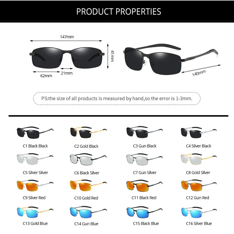 

COASION Brand 2020 Sunglasses Men Polarized Rectangle Coating Mirror Driving Glasses Sport Sun Glasses Travel Goggle Male CA1466