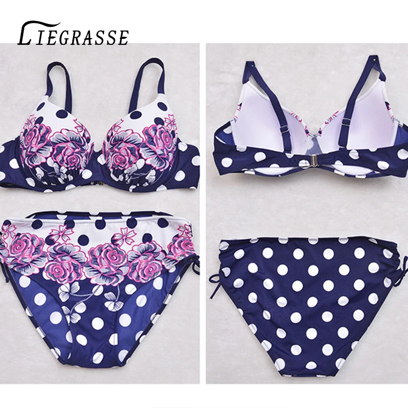 

Liegrasse Large Size Bathing Suits Floral Print Bikini Push Up Low Waist Swimsuit Beach Bikini Set Swimwear Women Plus Size