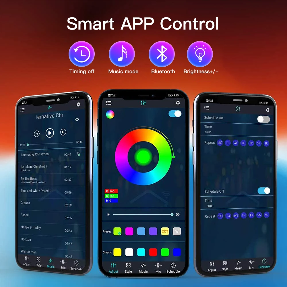 Bluetooth Светодиодная лента RGB 5050 гибкая светодиодная лампа s 5 м 10 20 30 музыка таймер