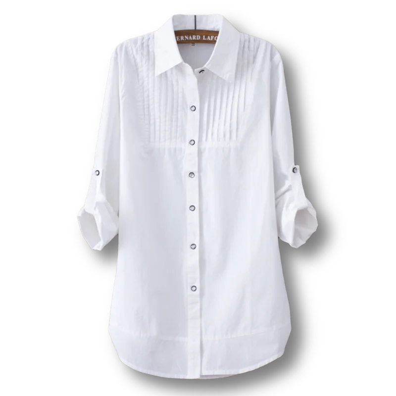 

100% Cotton 2020 Spring Summer Women White Blouse Long-sleeved Slim Cotton Casual Work White Shirts Office Lady Button Tops 0.22