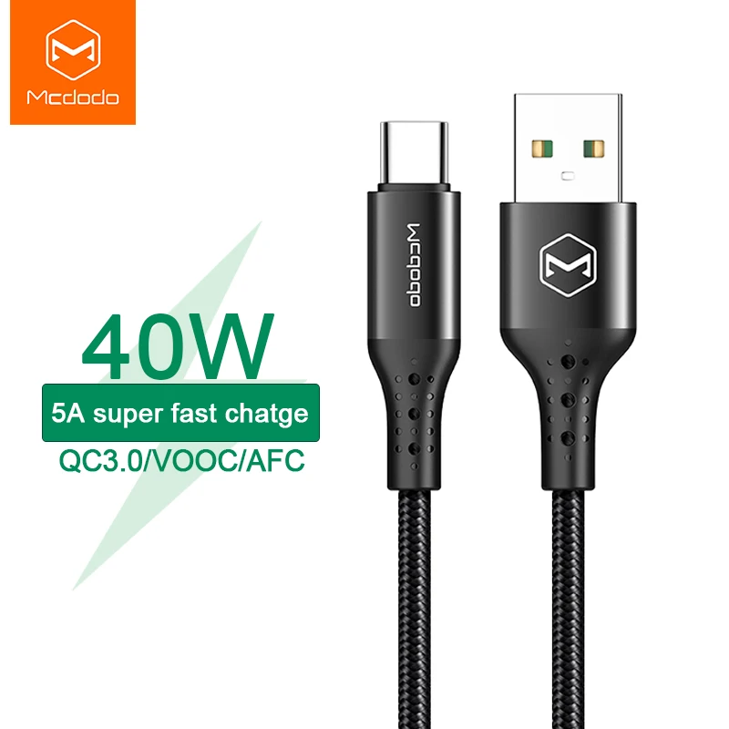 

Mcdodo USB C Cable 5A Super Fast Charge 40W For Huawei OPPO VOOC Flash Charger QC4.0 For Xiaomi Samsung LG AFC Type C Data Cable