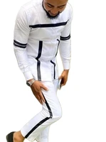 custom men white suit o neck shirt and pant black geometric stripes male set african outfit long sleeve topstrousers party wear
