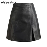 neophil high waist front split pu leather mini womens skirts a line casual female flods patchwork wrap latex short skirt s21807