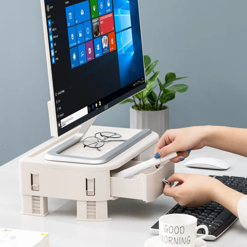 

Adjustable Monitor Holder Bracket Office Storage Drawer Computer Stand Desktop Shelf Screen Rack PC Riser for Laptop Ipad TV