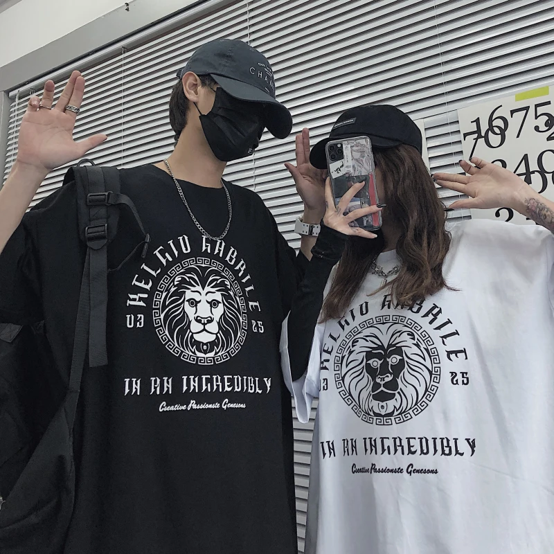 Футболка COUPLE'S с коротким рукавом свободная Универсальная Ретро футболка