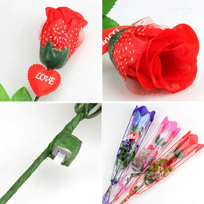 

5PCS Simulation Rose Flower Artificial Bouquet Fake Flowers LED Flashing Night Light Wedding Party Dried Flowers Festival Supply