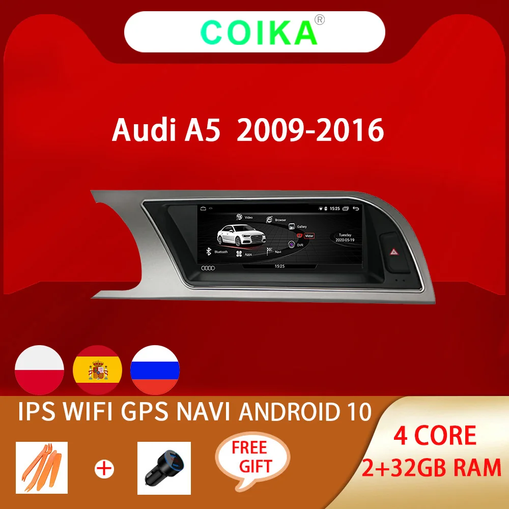 Система Android 10 автомобильный экран для Audi A5 09 16 WIFI Google 2 + 32 ГБ ОЗУ BT GPS навигатор