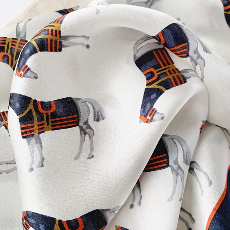 

Luna&Dolphin Women Small Square Scarf 53x53 100% Real Silk Horse Print Luxury Bandanas Vintage Spring Headbands Scarf Kerchief