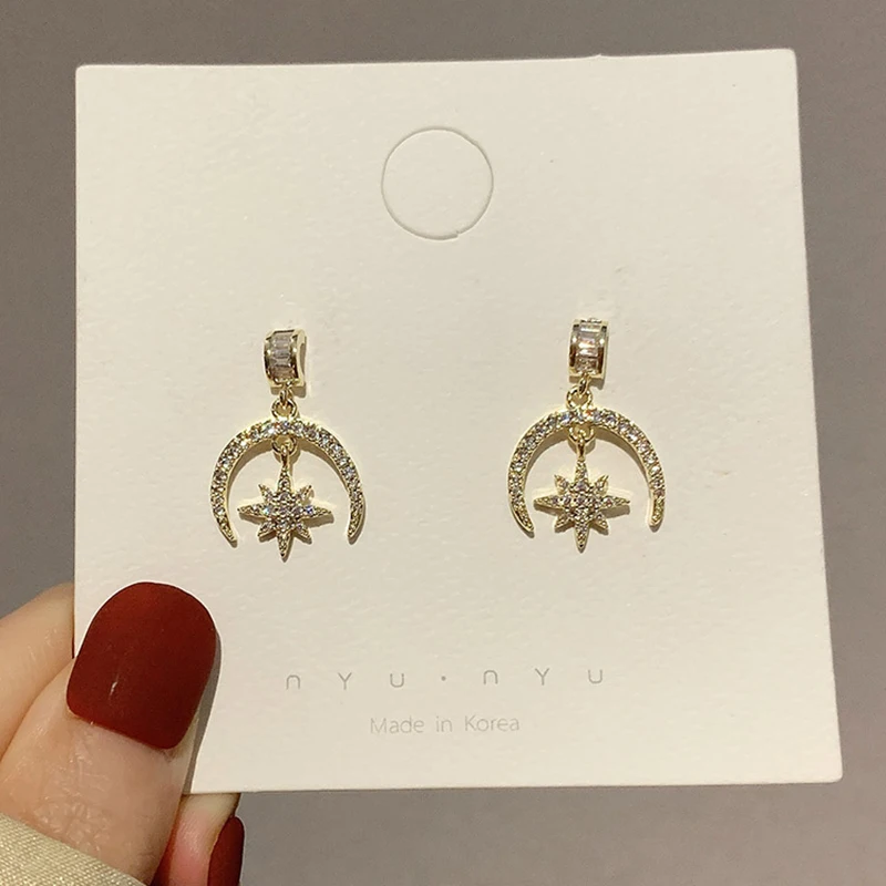 Новые Восьмиугольные асимметричные серьги ins с пятиконечной звездой модные