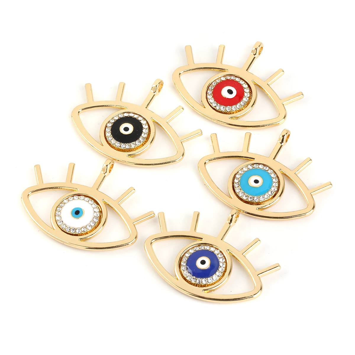 

2pcs New Fashion Ladies Jewelry Evil Eye Pendant Gold Red Enamel Clear Rhinestone Necklaces Earrings DIY Findings 4.2cm x 3.3cm