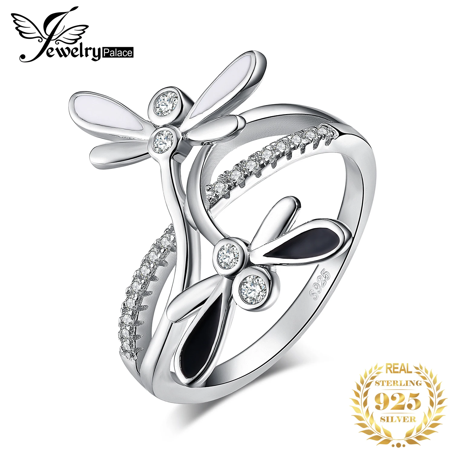 JewelryPalace 925 пробы серебро двойной Стрекоза Бесконечность CZ проложить Разделение хвостовиком кубического циркония кольцо лучшие подарки для лучших друзей