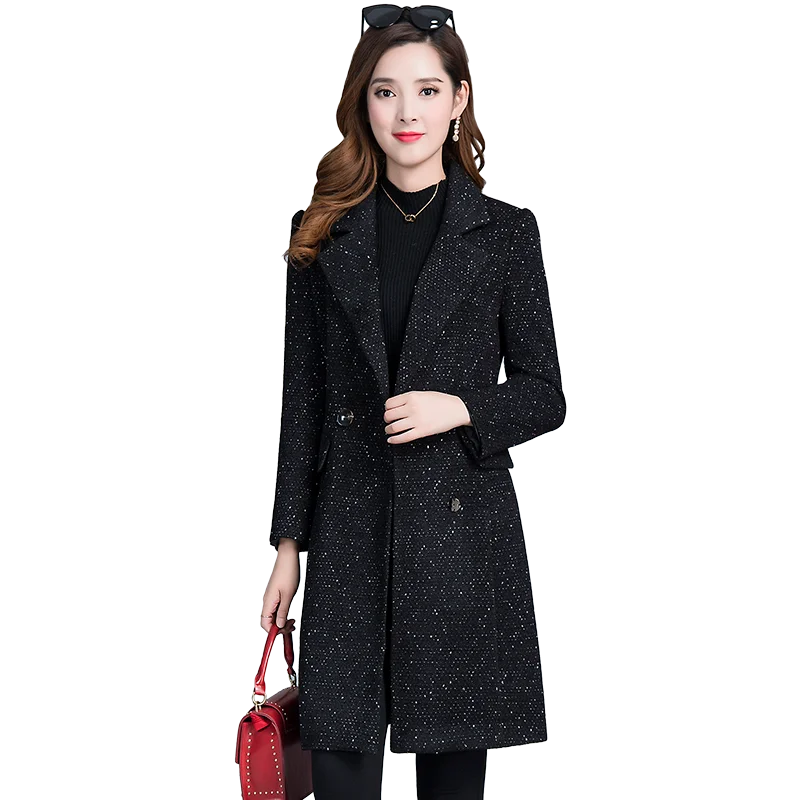 Шерстяные пальто женские средней длины Корейские осенние зимние Новые Большие