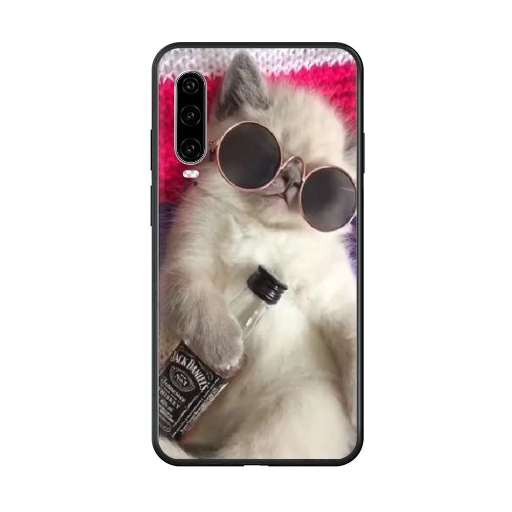 

lovely Cat Cool animal Phone case For Huawei P 30 10 20 40 Lite Smart Z Pro 2019 black cover tpu coque 3D Etui pretty funda