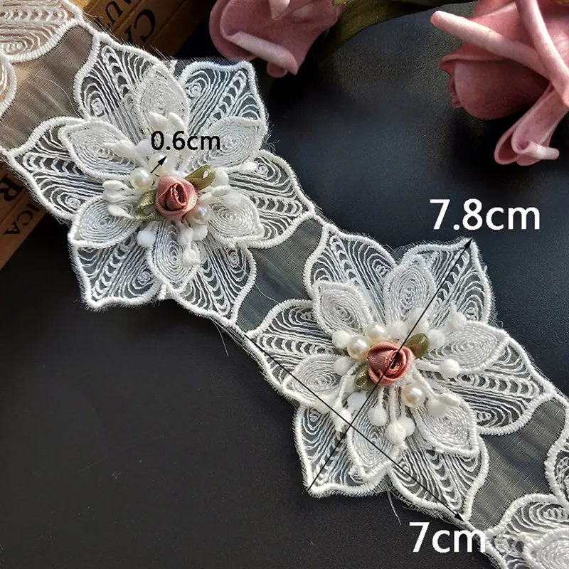 3D pearl flower 1 ярд белый жемчуг с бисером цветок лист цветочный кружевной край отделка ленты ткань вышитая аппликация шитье ремесло свадебное платье одежда - Цвет: 3D pearl flower