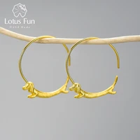 lotus fun lovely flying dachshund dog big round hoop earrings real 925 sterling silver 18k gold earrings for women jewelry 2021