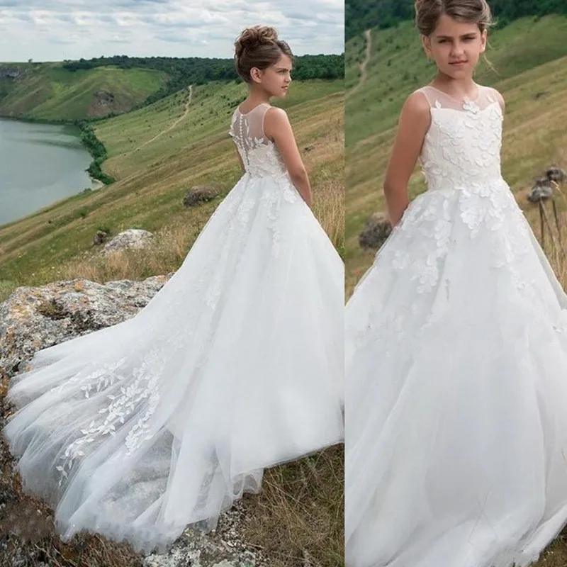 Элегантное свадебное платье с цветочным узором для девочек кружевное бальное