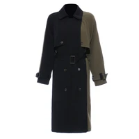seebeautiful windbreaker lapel long sleeve double breasted belt trench coat contrast color new fashion autumn 2021 women m065