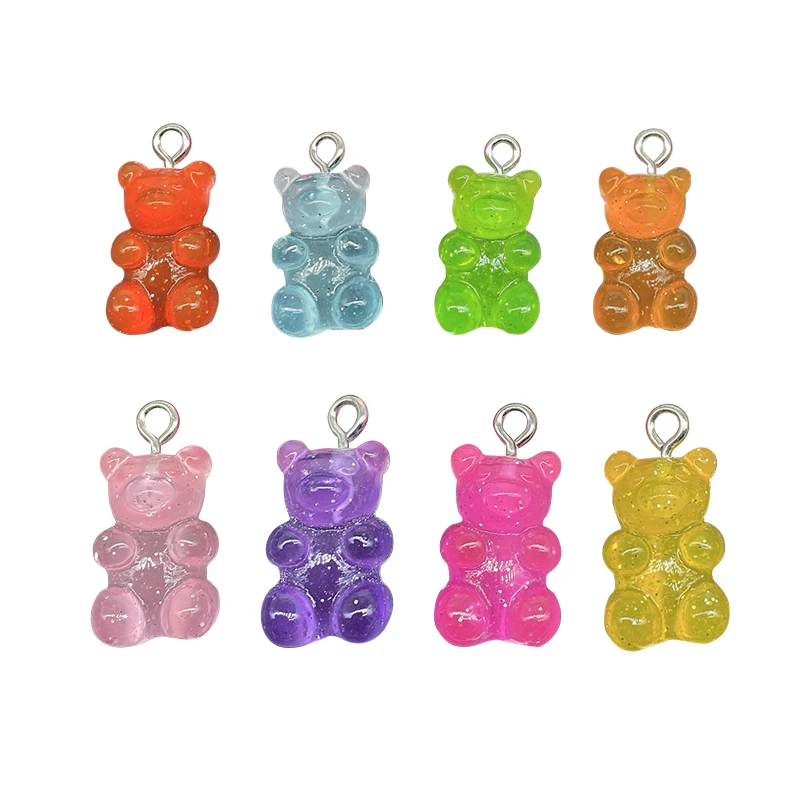 

10Pcs Fashion Cute Flat Back Resin Gummy Bear Pendant Charms for Woman Girls Cartoon Jewelry Findings DIY Making Wholesale