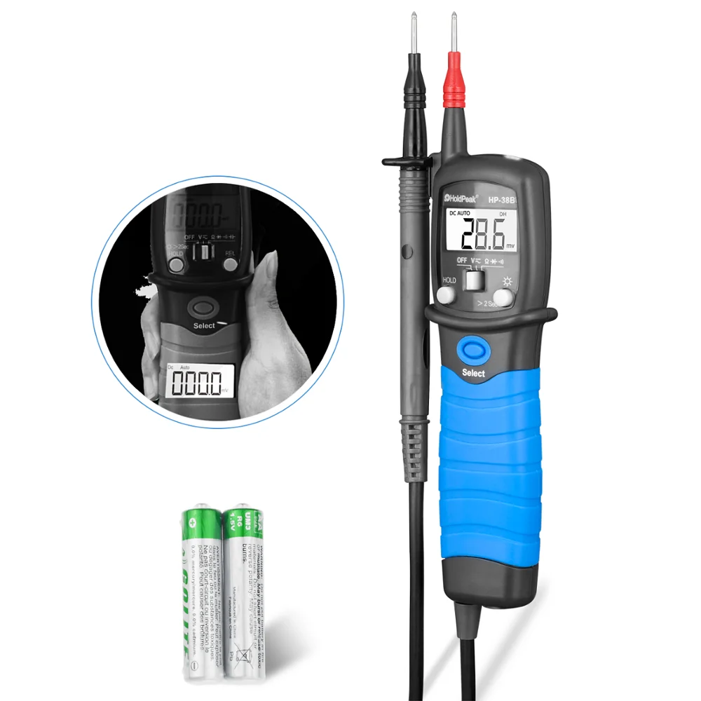 Профессиональный цифровой мультиметр HoldPeak, HP-38B, электронный тестер напряжения и диодов переменного/постоянного тока с автоматическим выбором диапазона и ЖК-дисплеем