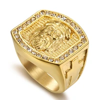 hip hop jewelry iced out jesus cross ring gold color stainless steel rings for men religious jewelry dropshipping bague homme