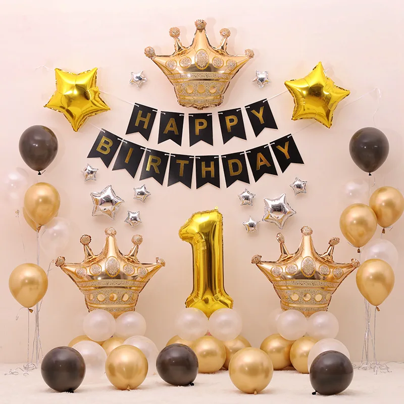 

67Pcs/Set 1st Birthday Party Decorations Boy Girl Balloons Gold Crown Outer Space Foil Ballloon Baby Shower Kids Air Globos