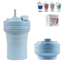 food grade silicone coffee cups with straw bpa free 550750ml water cup outdoors camping hiking foldable water bottle