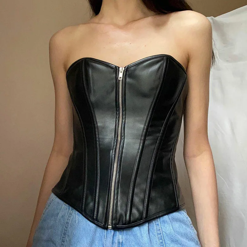 

CQ Trendy personality strap waist closure fashionable sexy all-match blouse zipper waist vest