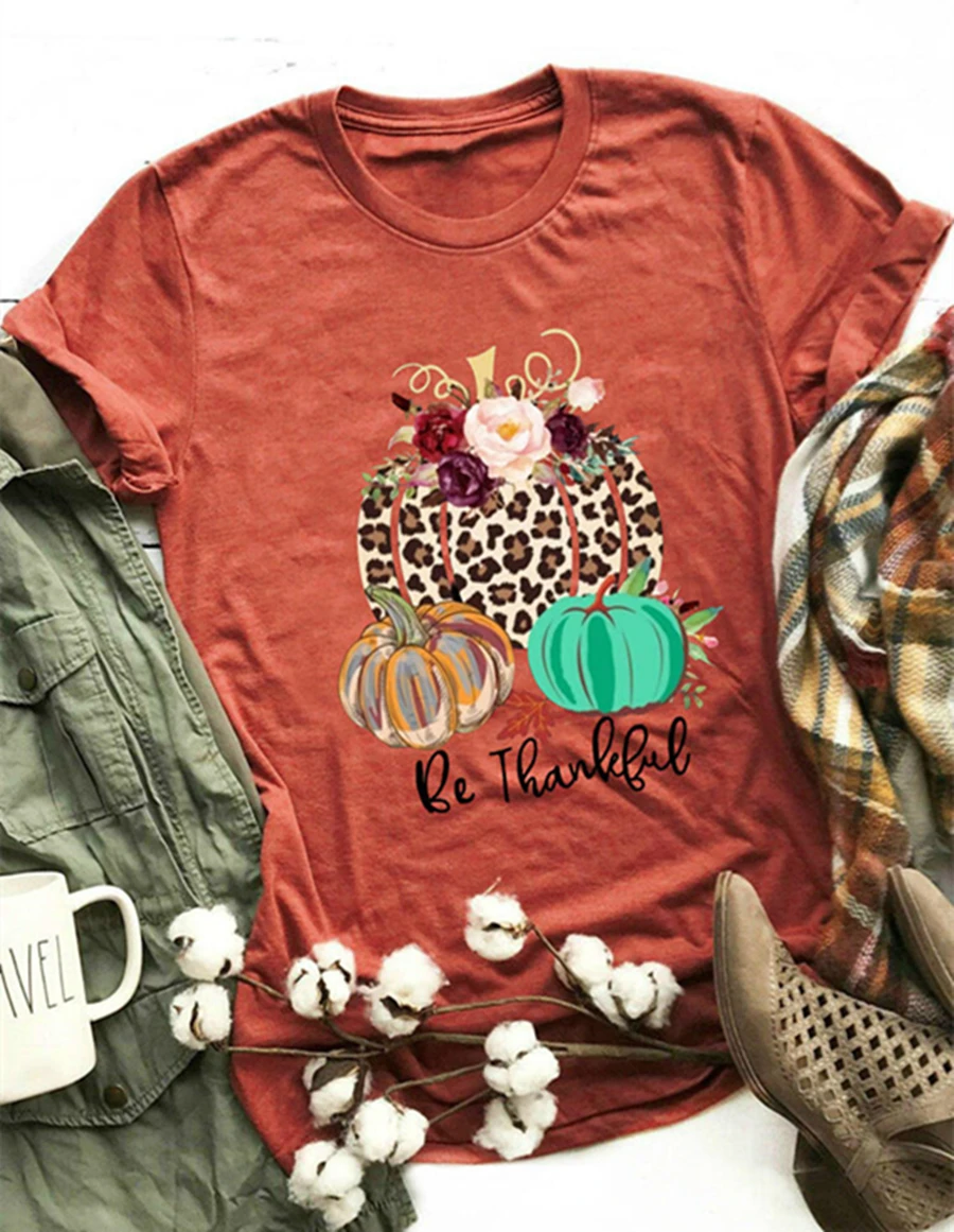 

Casual Female Short Sleeve Thanksgiving Tops Mujer Camisetas Thankful Letter Print T-shirt Women O-neck Tops Tee