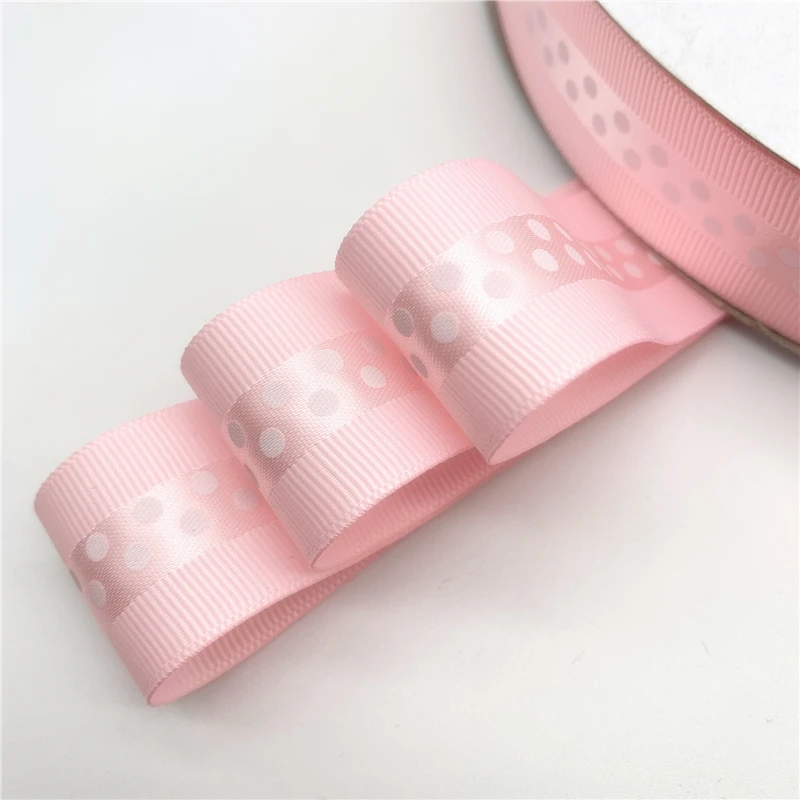 Pink 5 ярдов/партия 1 ''(25 мм) корсажная лента с принтом атласная лента в горошек для волос бант вечерние Рождественские Свадебные украшения - Цвет: Pink