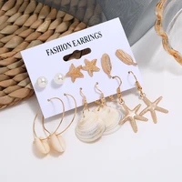 2019 new fashion gold color geometric earring set for women starfish shell beach jewelry korean female 6pcsset stud earrings