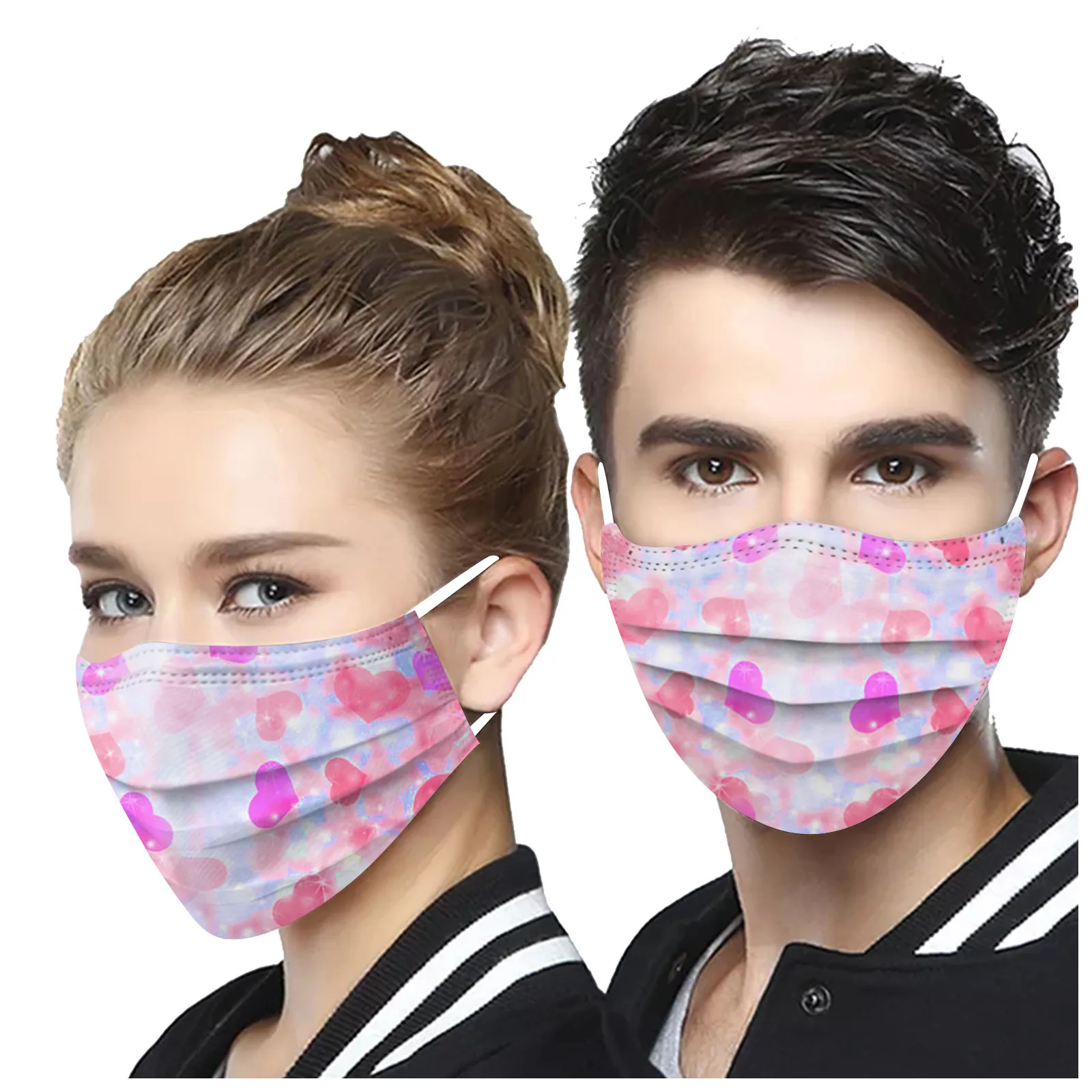 

100pcs Adults Disposable Face Masks Unisex Valentine's Day Printed 3-layer Masks Breathable Face Mask Fashion Mascarillas