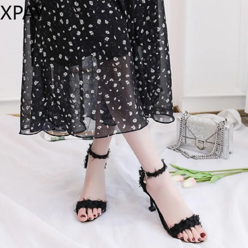 Женская обувь Новинка года сезон лето черные туфли на высоком каблуке шпильке