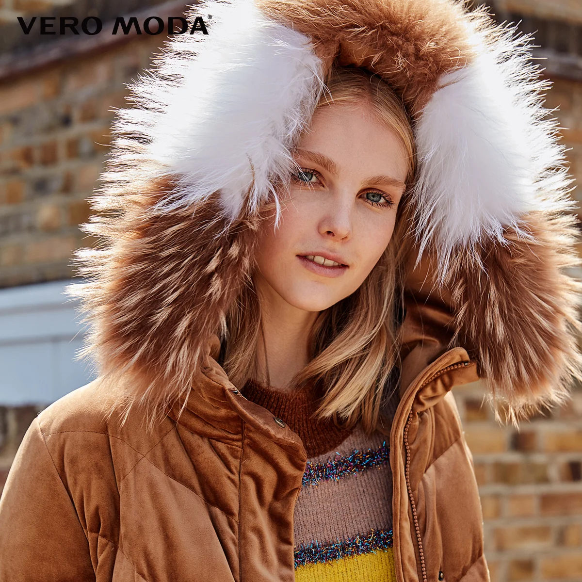 Vero Moda женский контрастный длинный толстый пуховик с капюшоном из меха енота | 318312508