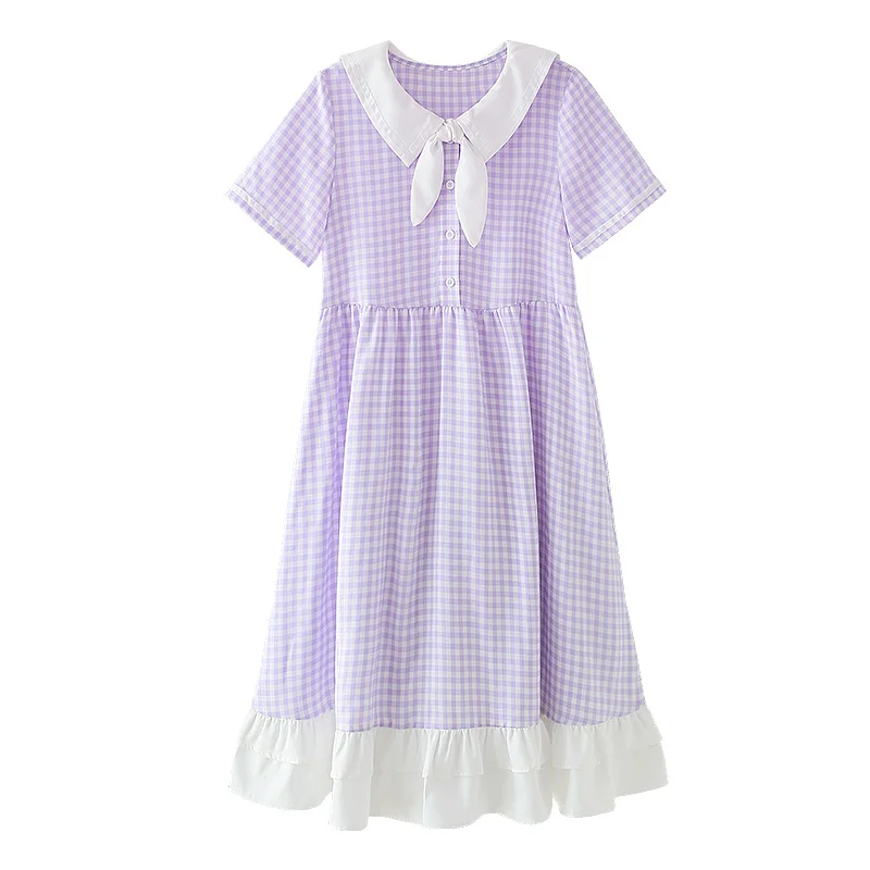 

Mori girl cute plaid dress 2020 new summer fashion bow short sleeve vinatge sweet chic dress