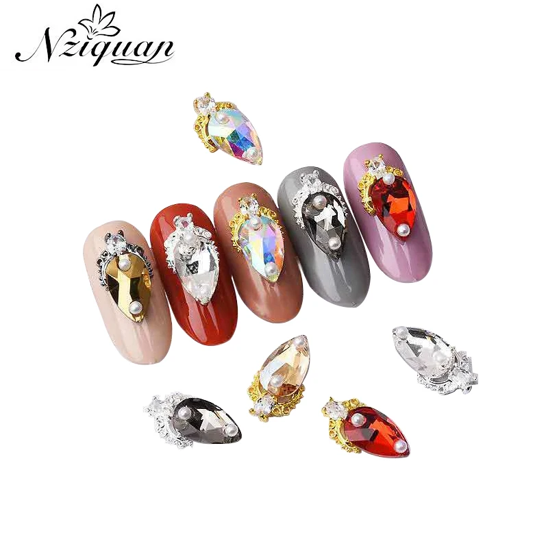 

NZIQUAN Nail Accessories 5PCS Water Drop Flat Diamond Nail Art Decoration 3D Alloy Rhinestone Nail DIY Nail Art Accessories