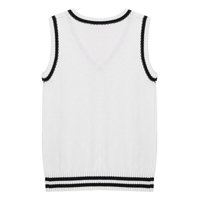 

Women Vintage Slim V Neck Sleeveless Knitted Sweater Vest Waistcoat Spring Autumn Preppy Style Uniform Female Knitwear Tank Tops